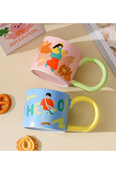 Dörtel Tedarik Large Handle Ceramic Mug with Boy and Girl Models 2001