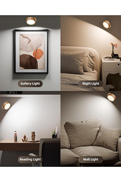 EZVALO Rechargeable LED Wall Mounted Light (3 Pack) | 360°Rotation Dimmable Cordless Wall Light (Wooden)