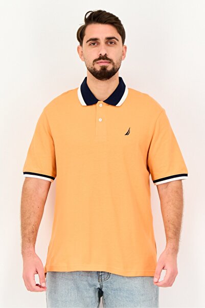 Nautica Men Regular Fit Embroidered Logo Short Sleeve Polo Shirt, Apricot