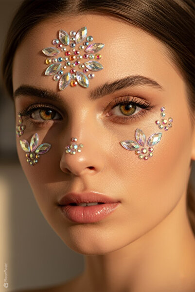 BearPear Hologramlı Papatya Figürlü Yüz Taşı Parti Festival Aksesuar