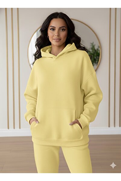 VOICTEC Women's Oversized Fleece-Lined Three Thread K Hooded Kangaroo Pocket Sweatshirt Hoodie