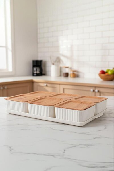 Atbyhome Valverdi - 6'lı 13 Parça Plastik Kahvaltılık Kahvaltı Seti Sunum Seti Bambu Görünüm