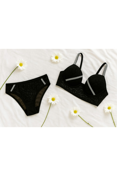 ŞIK VE MUTLU Sim Striped Detail Push up Supported Bra Set