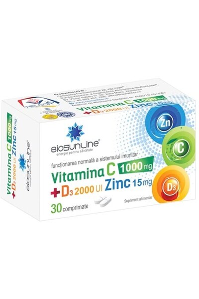 BioSunLine Vitamina C 1000mg + D3 2000UI + Zinc 15mg x 30cpr