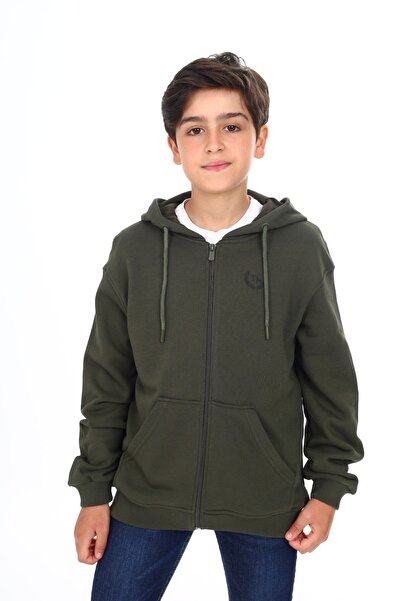 Toontoy سترة كاكي للأولاد بغطاء رأس جيوب بسحاب وأكتاف منخفضة مطبوع سترة محبوك...