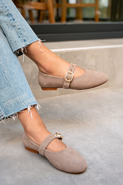 LAMİNTA Victor Mink Suede Women's Ballerinas with Gold Buckle