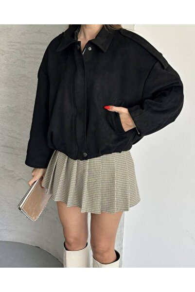 moda çağdaş سترة بومبر من جلد الغزال للموسم الجديد قصة فضفاضة