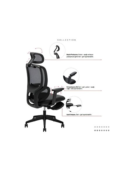 Arma Ofis Smart Hareketli Çalışma Koltuğu Ayak Uzatmalı