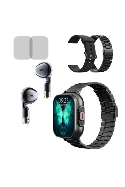 Louluna 2-in-1 Smartwatch with Built-in Wireless Earbuds, Black
