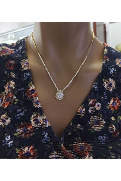 Simge Gümüş قلادة ذهبية على شكل حجر باجيت مع مصعد