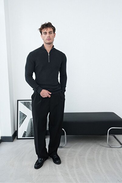 TÜZeMEN Half Zippered Mock Neck Mercerized Knitwear