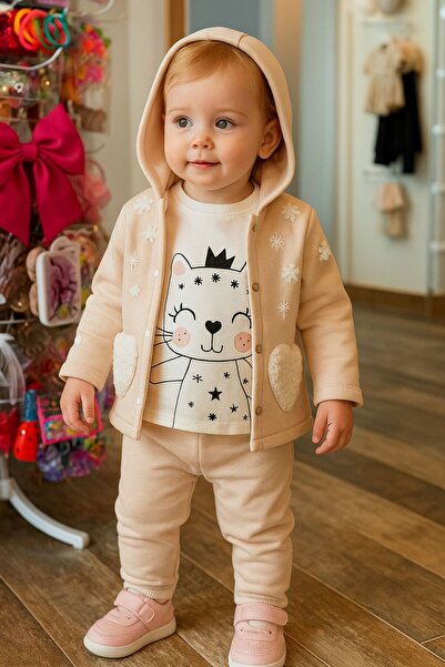 GMG Baby Baby Girl Three Thread Set Fleece-Lined K Hooded Set, Three Set with...