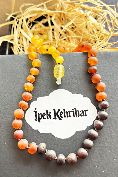 İpek Kehribar Matte Rainbow Amber Necklace, Certified Amber Baby & Child Teeth Necklace, Brown Thread Silk-523