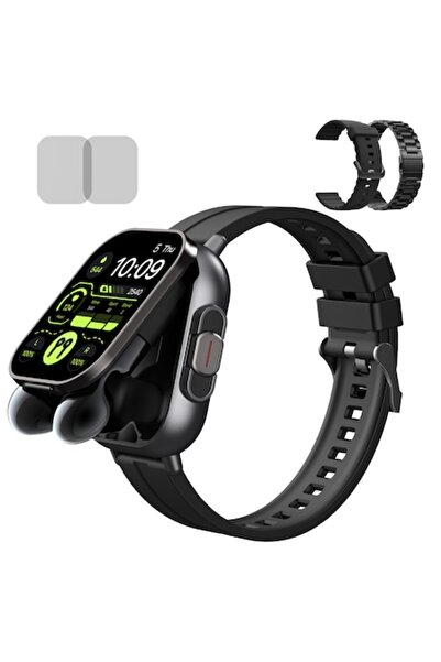 Louluna 2-in-1 Smartwatch with Built-in Wireless Earbuds, Black