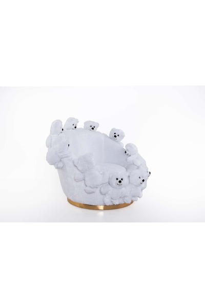HOLM EV DESİGN Teddy Bears Peluş Ayıcıklı Döner Berjer Beyaz