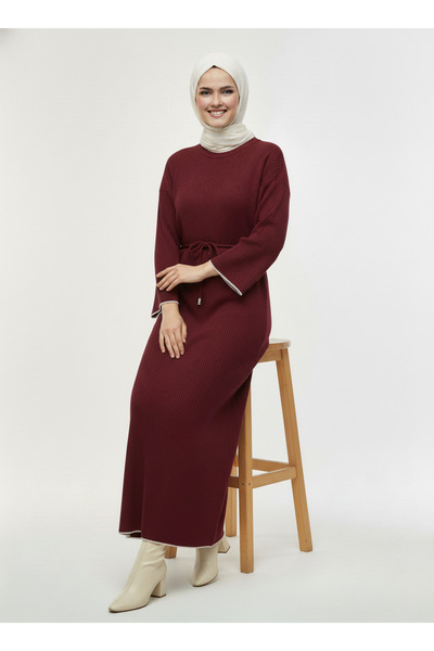 BENAHOLL Rochie de tricotat cu cusături Celona Çoban-KR3188 Burgundy