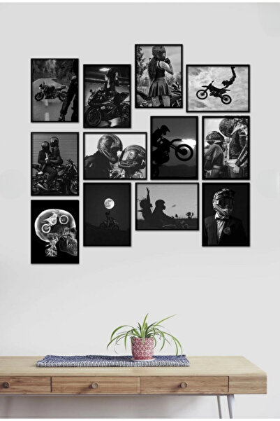 Pi Dekorasyon Motor Temalı 12 Parça MDF Dekoratif Duvar Tablosu Hediyelik Eşya