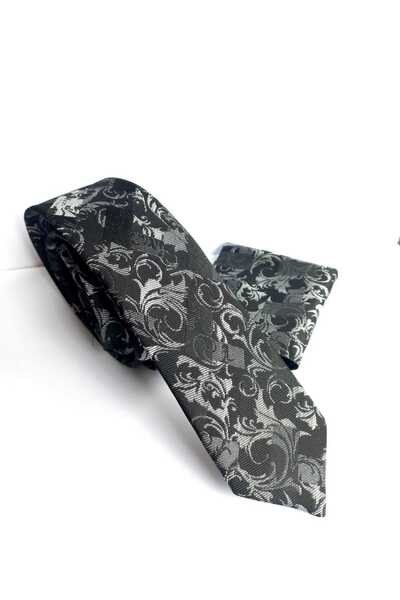 Kravatistan 5.5 cm Patterned Thin/Slim Tie and Handkerchief Set