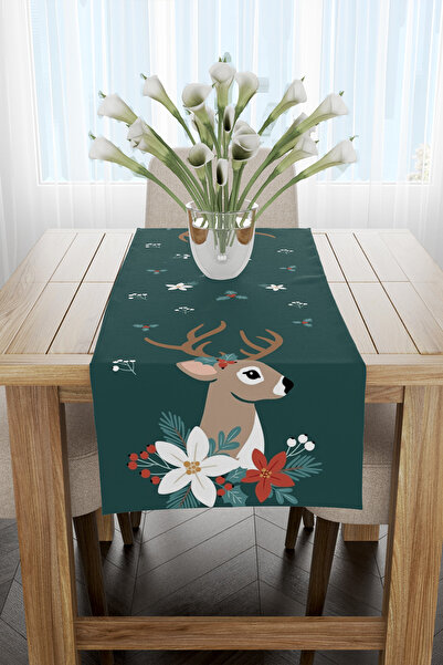 EsnafAli Runner de Anul Nou cu model de cerb verde 40x140