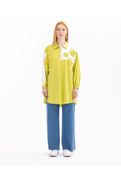 SEÇİL 1019 TUNİK KOLLLARI LASTİKLİ ÖNÜ YARIM FERMUARLI GÖMLEK YAKA TUNİK QYS 11242104201019 #24-053