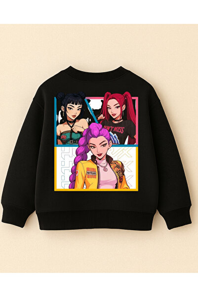 fasardi K-pop Demon Hunters Huntrix Zoey Rumi Mira Față Spate cu imprimeu Fără șardon supradimensionat Fete Swea tricou