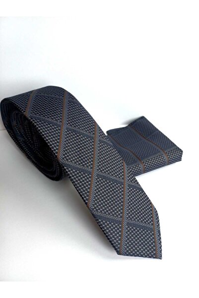Kravatistan 5.5 cm Patterned Thin/Slim Tie and Handkerchief Set