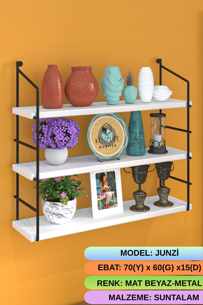 Kenzlife kitaplık junzi mat beyaz suntalam 070(Y)*60(G)*15(D)3 KATLI mutfak b...