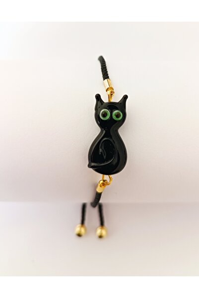 ADAMODART Black Cat Murano Glass Beaded Adjustable String Bracelet