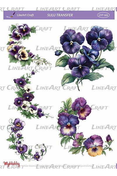 LİNEART LNT566 Menekşe, Çiçek, Mor Tonları Açık Zemin Sulu Transfer 25*35 cm