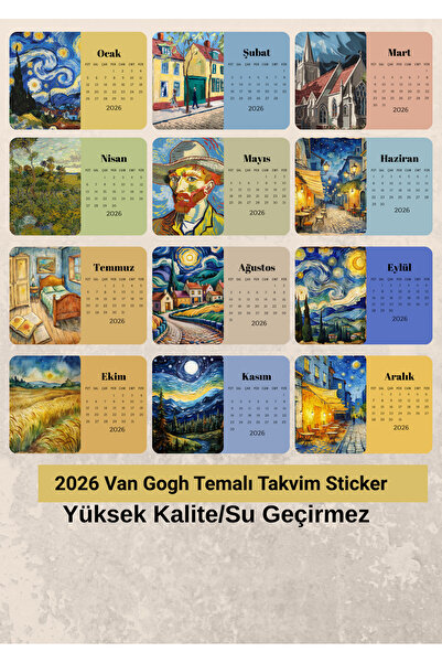 VORACRAFT ملصق تقويم 2026 بتصميم فان جوخ 5×7 تي كيه في001