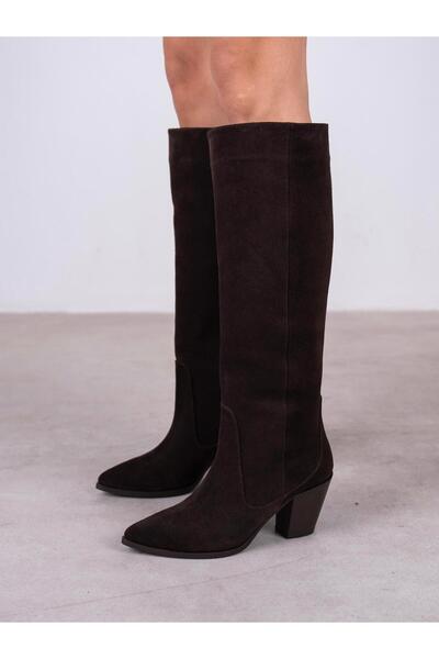 ECENİN BUTİĞİ Aniela Kahve Süet Hakiki Deri Kadın Çizme