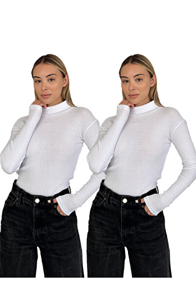 RDK Giyim Σετ 2 τεμαχίων πουλόβερ με ζιβάγκο από βαμβάκι Unisex - Λευκό