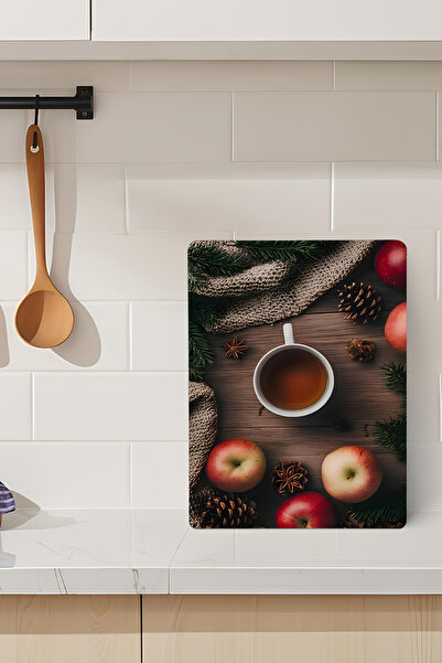 kutuTR Apple and Cinnamon Themed Tempered Glass Cutting Board 21X30 cm Uv Pri...