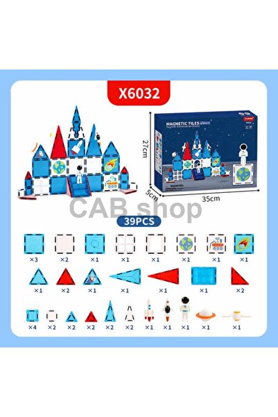 Online Manyetik Tiles Space Renkli 39 Parça Manyetik Yapı Magnetic Bloklar Uz...