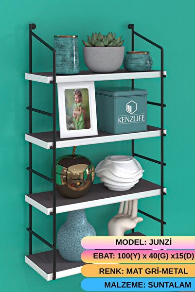 Kenzlife kitaplık junzi mat gri suntalam 100(Y)*40(G)*15(D)4 KATLI mutfak ban...