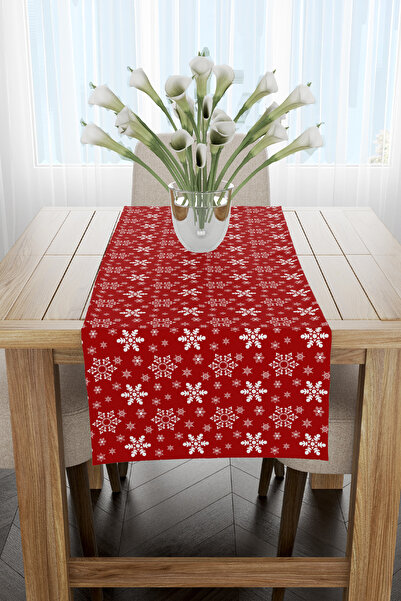 EsnafAli Runner de Crăciun cu fulgi de zăpadă roșii și albe 40x140