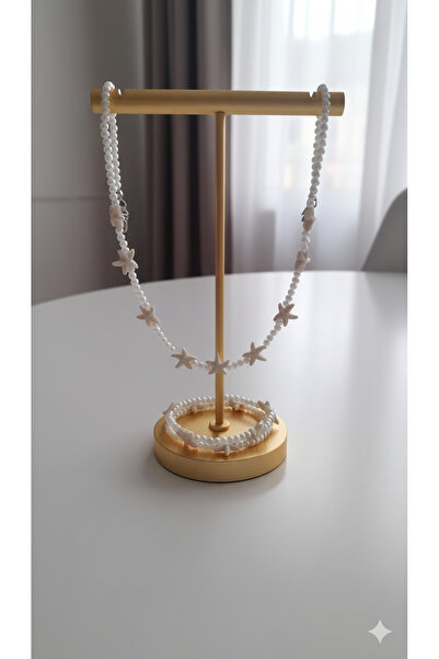 KdrElektronik Elegant Handmade Pearl Bead Starfish Necklace and Bracelet Set Daily Summer Beach Combination Jewelry