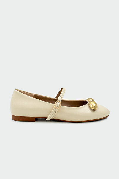 LAMİNTA Loes Екрю шкіра Золоті аксесуари Плоскі жіночі балетки