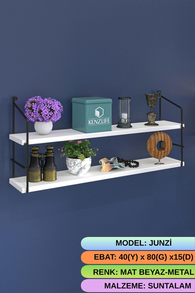 Kenzlife mutfak banyo duvar rafı junzi mat beyaz suntalam 040(Y)*80(G)*15(D)2 katlı