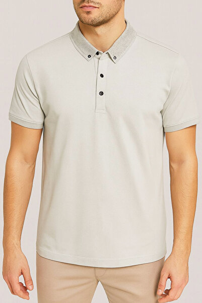 ARL Gray T-Shirt with Relief Collar and Snap Button Detail