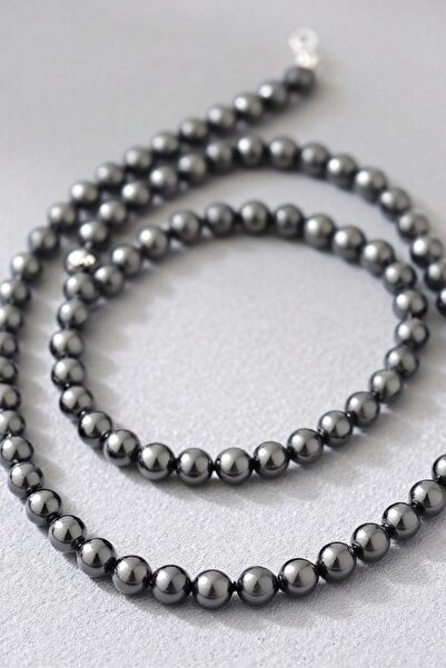 NBS Beautiful Naturel Stones Hematite Long Necklace Elegant 6 mm Necklace 65 cm Real Natural Stone for Women