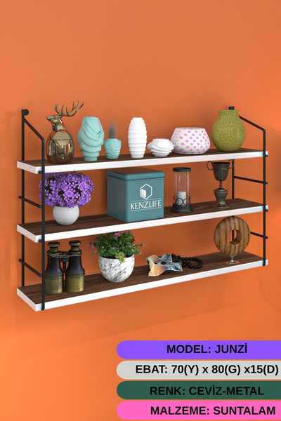 Kenzlife kitaplık junzi mat ceviz suntalam 070(Y)*80(G)*15(D)3 KATLI mutfak b...