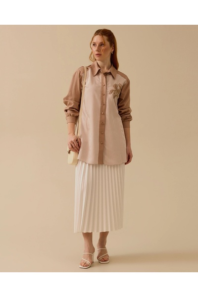 SEÇİL YENİ KADIN nakışlı çizgili tunik 10002421211031