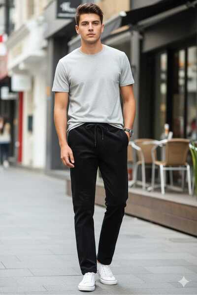 güncüoğlu Elastic Waist with Lace-Up Jogger Men's Velvet Pants