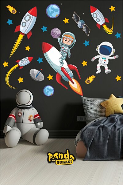 PANDA SOKAĞI Cute Planets and Astronaut Children's Room Wall Sticker Set
