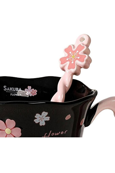 Dörtel Tedarik Sakura Flower Design Ceramic Mug with Spoon in Special Box 1972