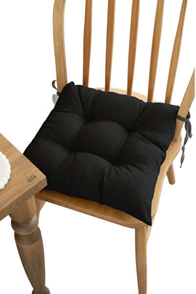 LemonBloom Premium Pofidik Tekli Sandalye Minderi 40x40cm Özel Dikişli Puntolu Bağcıklı Konforlu Oturma Minderi