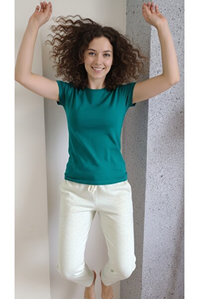 moda felinya Women's Short Sleeve Circular Neck Green Bady