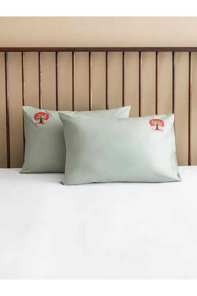 LC Waikiki Lcw Home Green Cotton Embroidered Pillowcases 2 Pcs 50X70 cm
