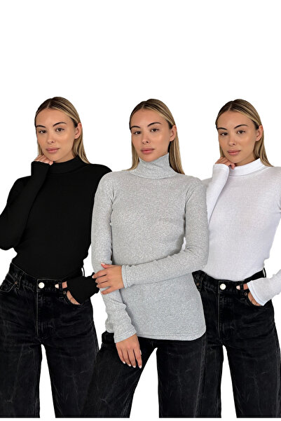 RDK Giyim Σετ 3 τεμαχίων πουλόβερ με ζιβάγκο από βαμβάκι Unisex - Μαύρο Γκρι ...